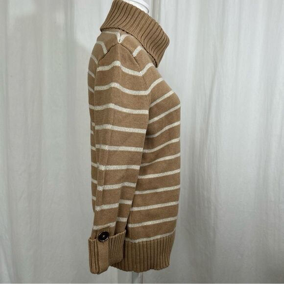 NWT Jones New York Turtleneck Women’s Medium Tan Gold Stripped Cuffed Sleeve - Picture 5 of 11